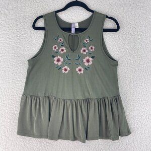 Alya Green Floral Embroidered‎ Cut Out Tank Top Womens Sleeveless Size Large
